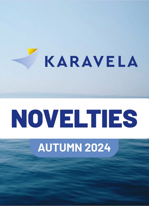 Karavela Novelties Autumn 2024 - Promotional cover featuring the Karavela logo above the text 'Novelties Autumn 2024' with a calm ocean background and a clear sky